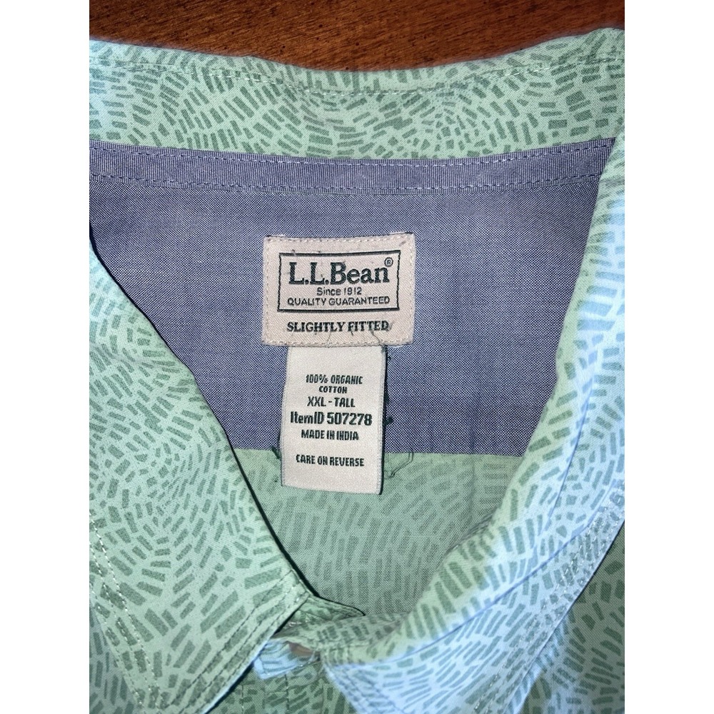 L.L.Bean XXL Tall Green Camp Shirt Organic Cotton Short Sleeve Geometric - Picture 6 of 6